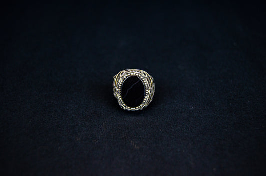 Turkish Silver Men's Black Gem Ring