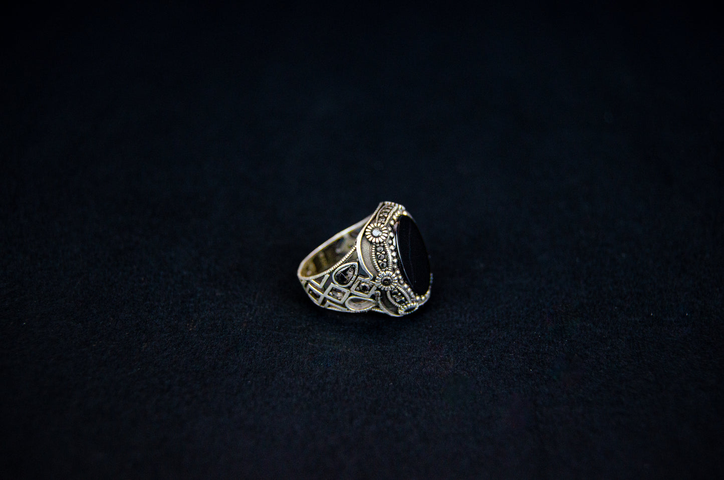 Turkish Silver Men's Black Gem Ring