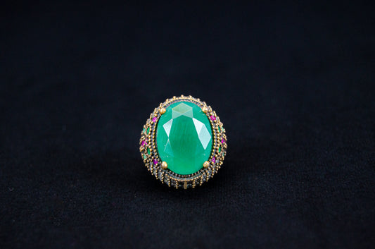 Women's Emerald Green Gem Silver Ring