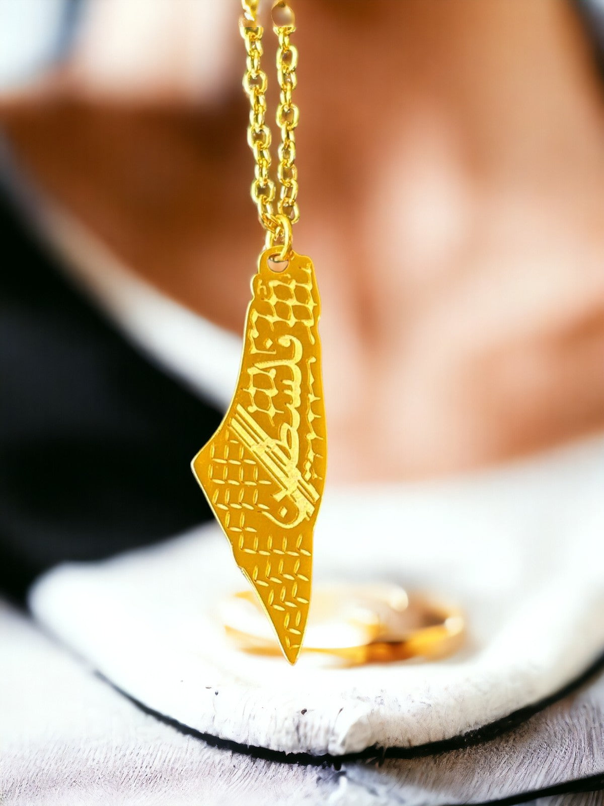 Gold-Plated Falasteen Map & Keffiyeh Necklace